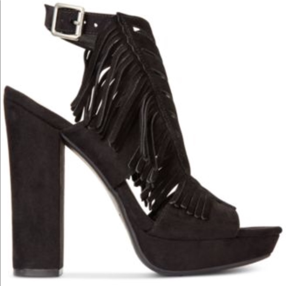 Bar III Nero Black Fringe Heels size 7